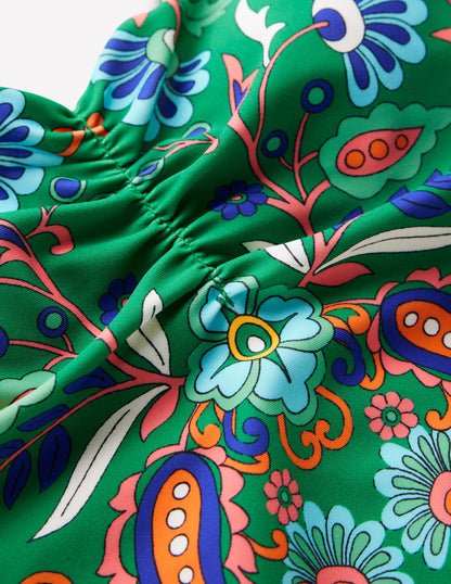 Maillot de bain à encolure en cœur-Émeraude, motif Oriental Paradise