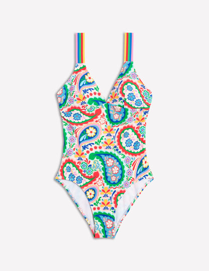 Interest Strap Swimsuit-Multi, Meadow Paisley