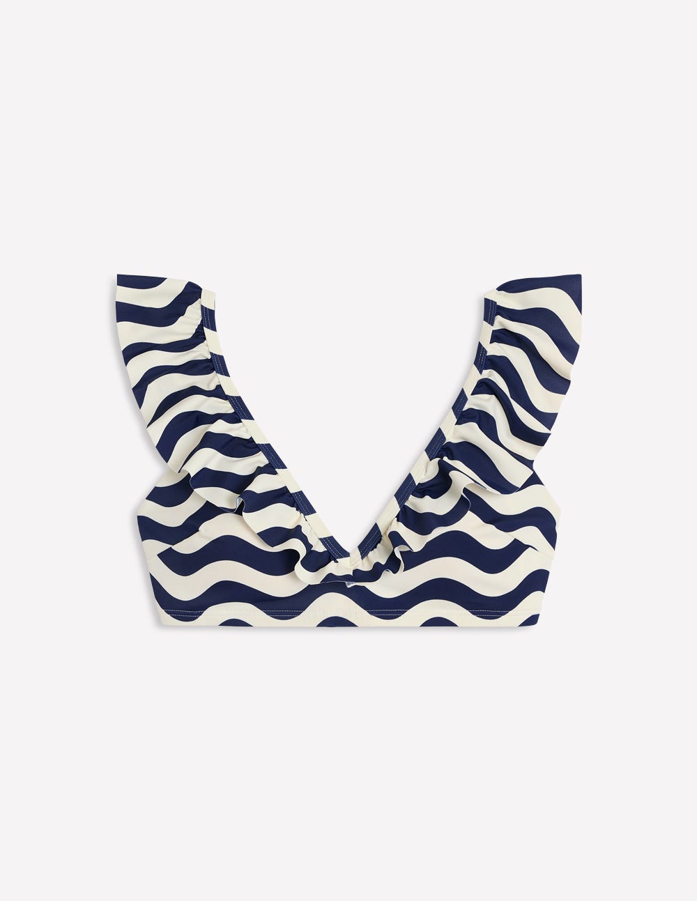Evia Ruffle Bikini Top-French Navy, Mono Wave - Image 7