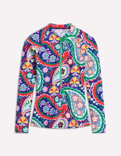 Raglan-Badeshirt mit Sonnenschutz-Bunt, Wiesen-Paisley