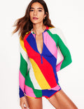 Long Sleeve Rash Guard Top-Multi, Rainbow Cascade