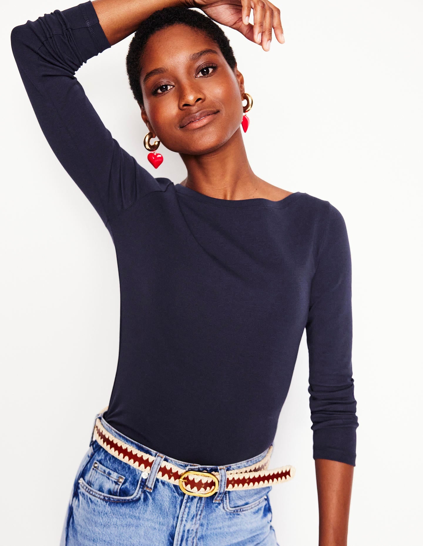 Essential Jersey-Oberteil mit U-Boot-Ausschnitt-Aqua Marine Marl-1