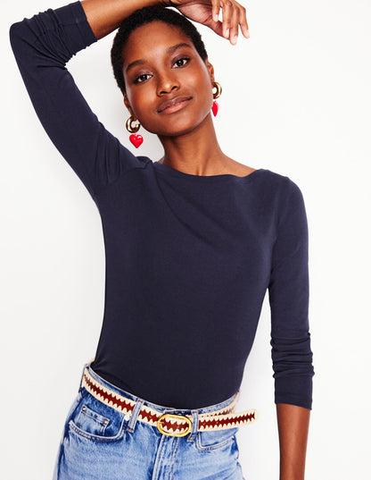 Essential Jersey-Oberteil mit U-Boot-Ausschnitt-Aqua Marine Marl-1