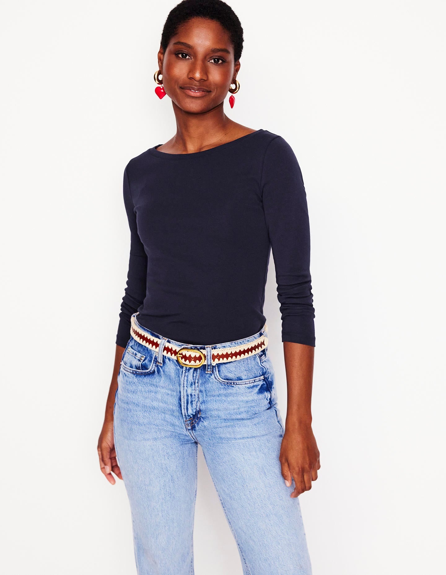 Essential Jersey-Oberteil mit U-Boot-Ausschnitt-Aqua Marine Marl-2