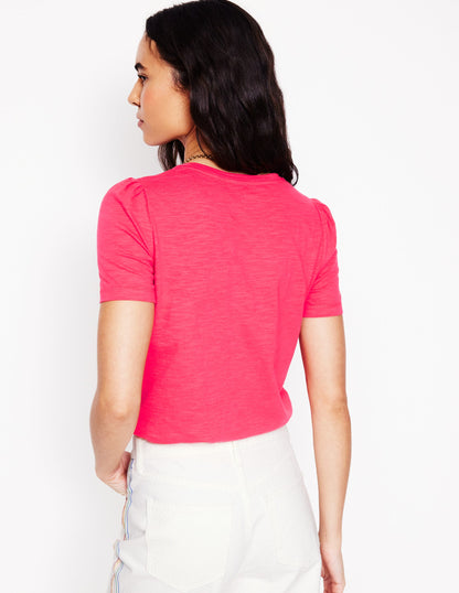 Cotton Puff Sleeve T-Shirt-Camelia Pink