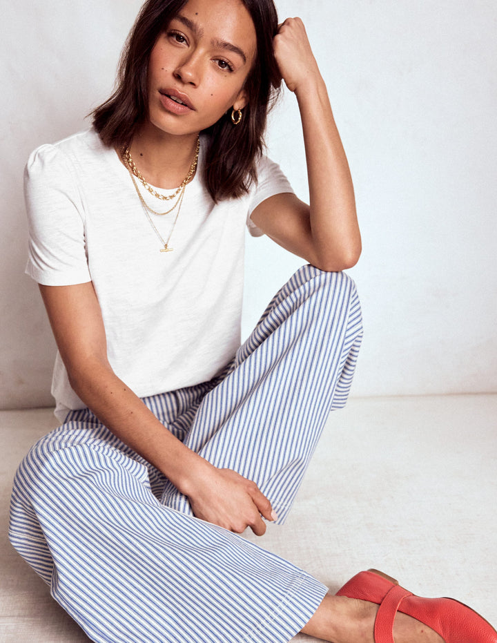 T-Shirt aus Baumwolle mit Puffärmeln-Weiß