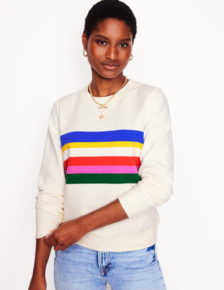 Hannah Sweatshirt mit Print-Naturweiß, Bunt Streifen