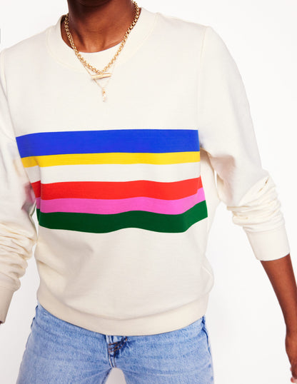 Hannah Printed Sweatshirt-Ivory, Multi Stripe