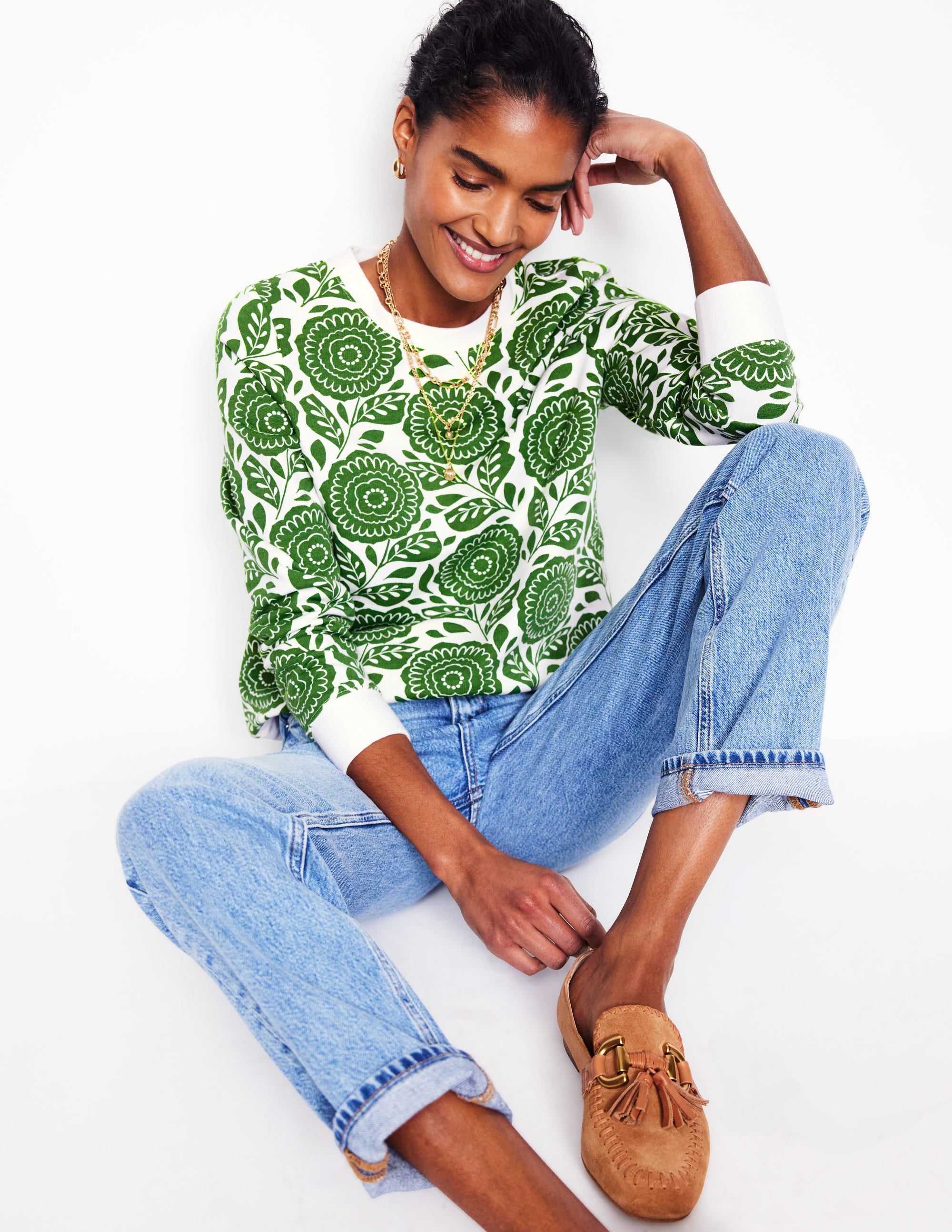 Hannah Sweatshirt mit Print-Paradiesgrün, Dahlienstempel - Image 1