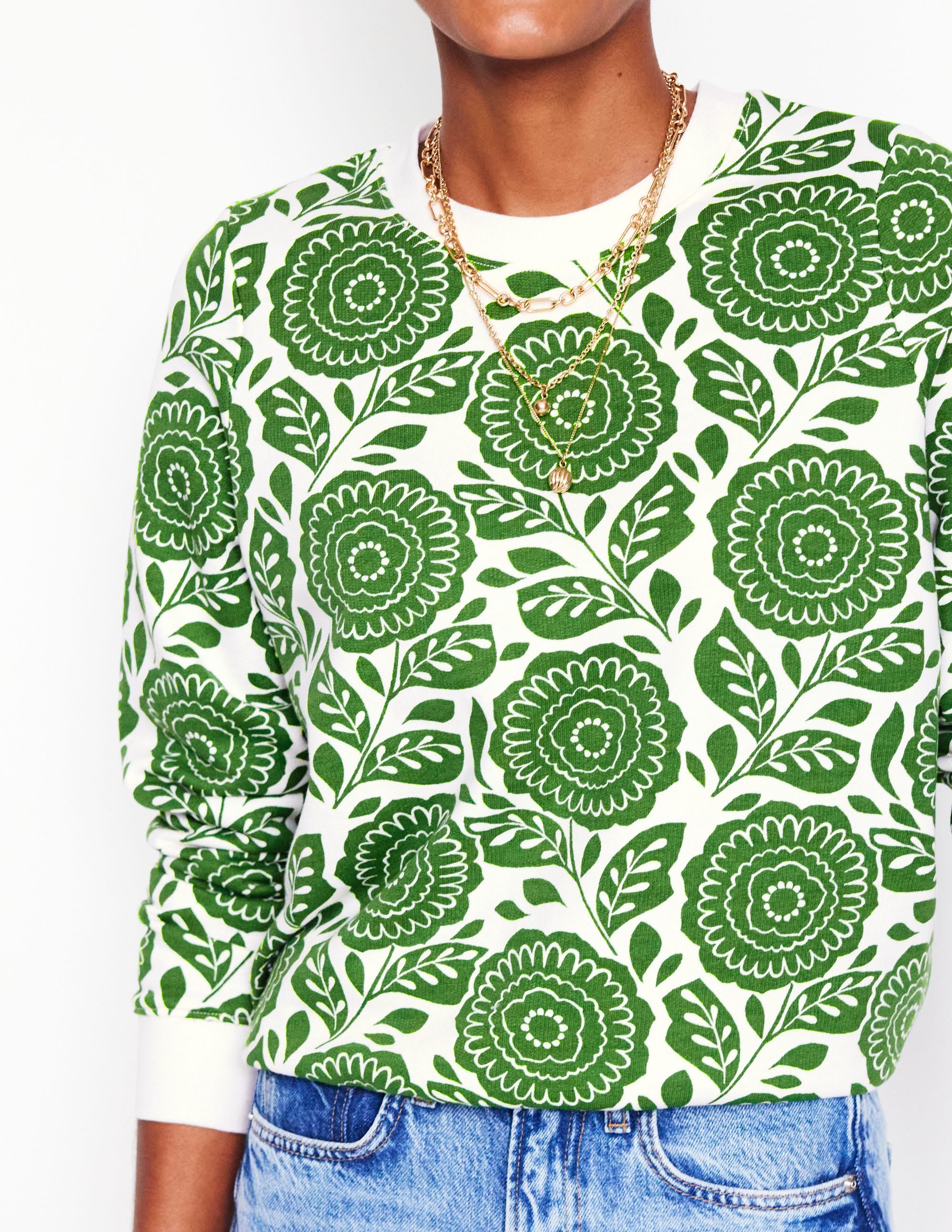 Hannah Sweatshirt mit Print-Paradiesgrün, Dahlienstempel - Image 2