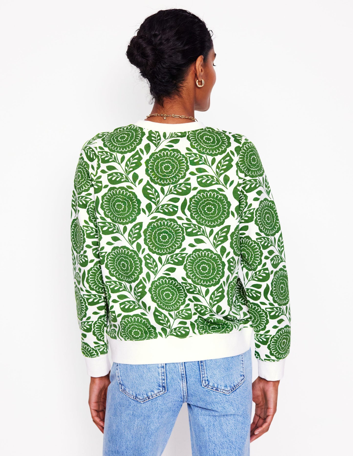 Hannah Sweatshirt mit Print-Paradiesgrün, Dahlienstempel