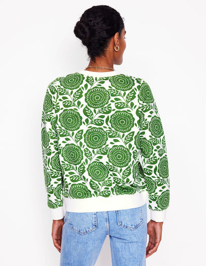 Hannah Sweatshirt mit Print-Paradiesgrün, Dahlienstempel