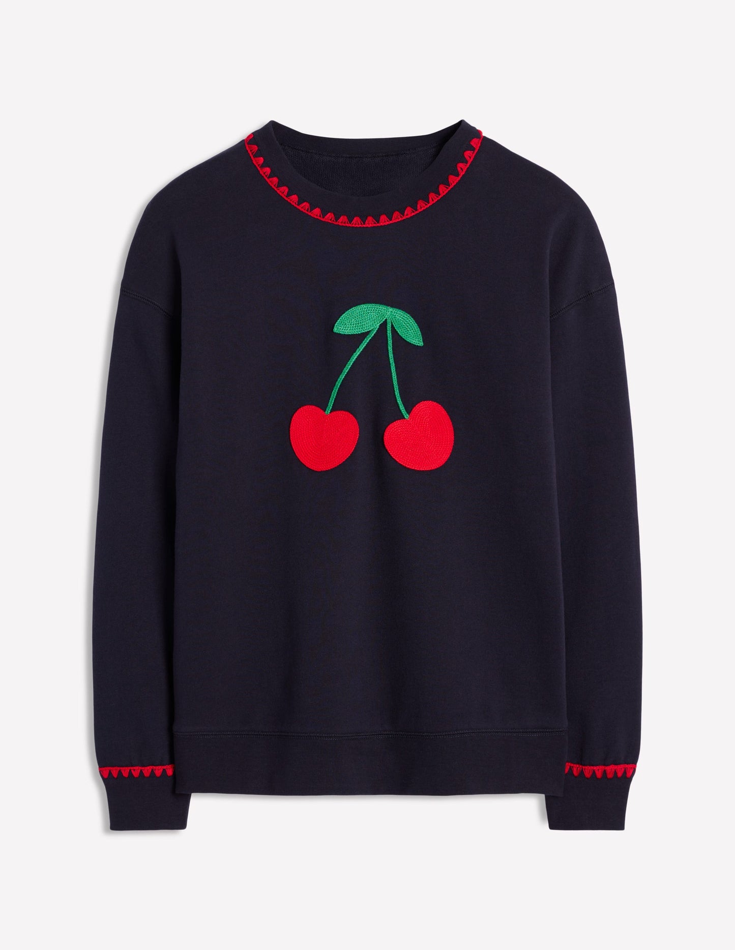 Emi Embroidered Sweatshirt-Navy, Cherries