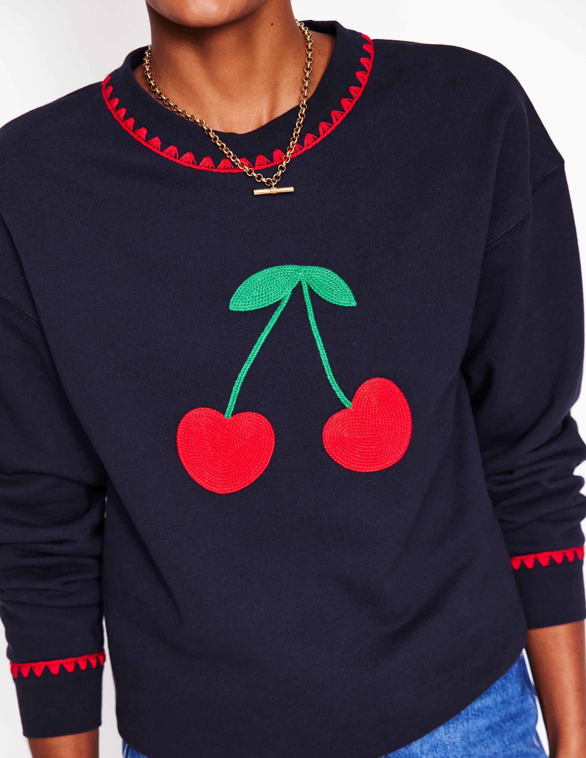 Sweat Emi brodé-Bleu marine, cerises - Image 2