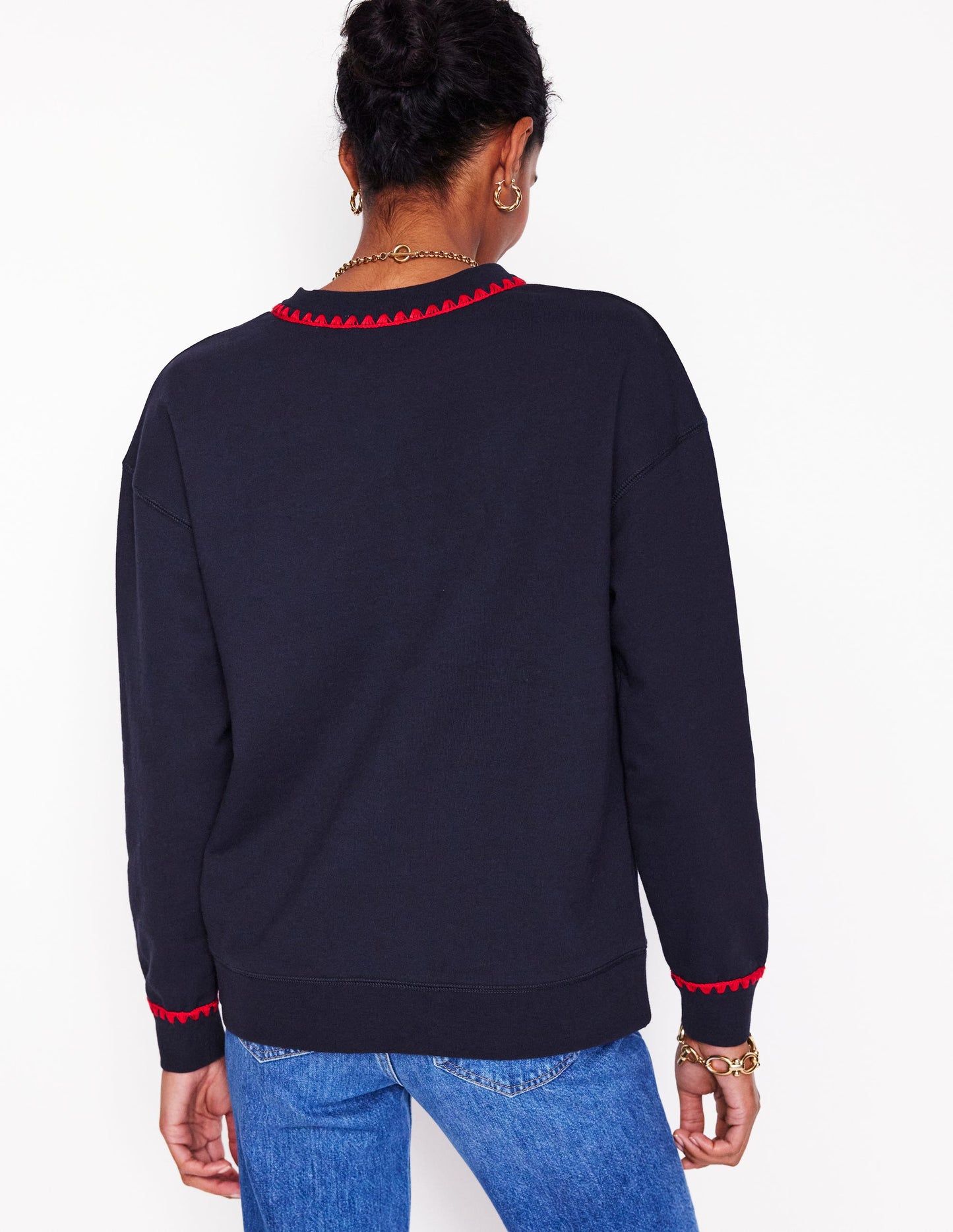 Emi Embroidered Sweatshirt-Navy, Cherries