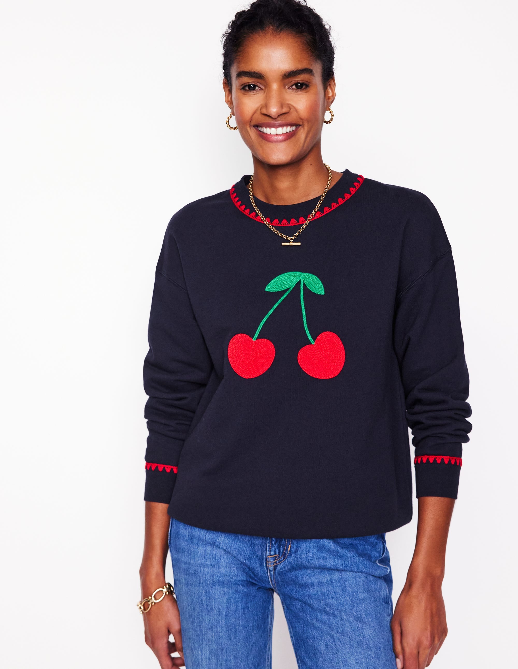 Sweat Emi brodé-Bleu marine, cerises - Image 4