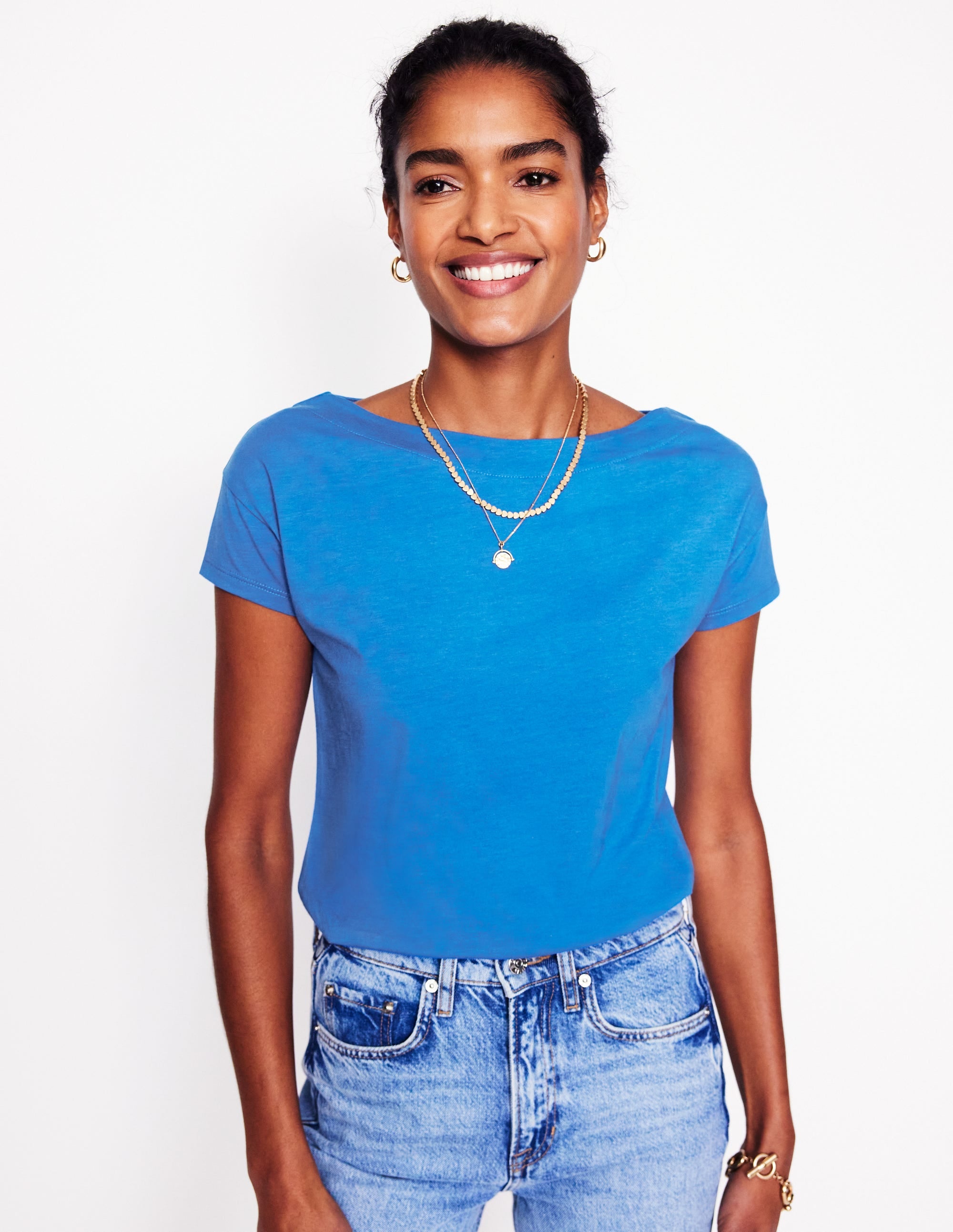T-shirt à col bateau ultra-doux-Bleu galerie - Image 1