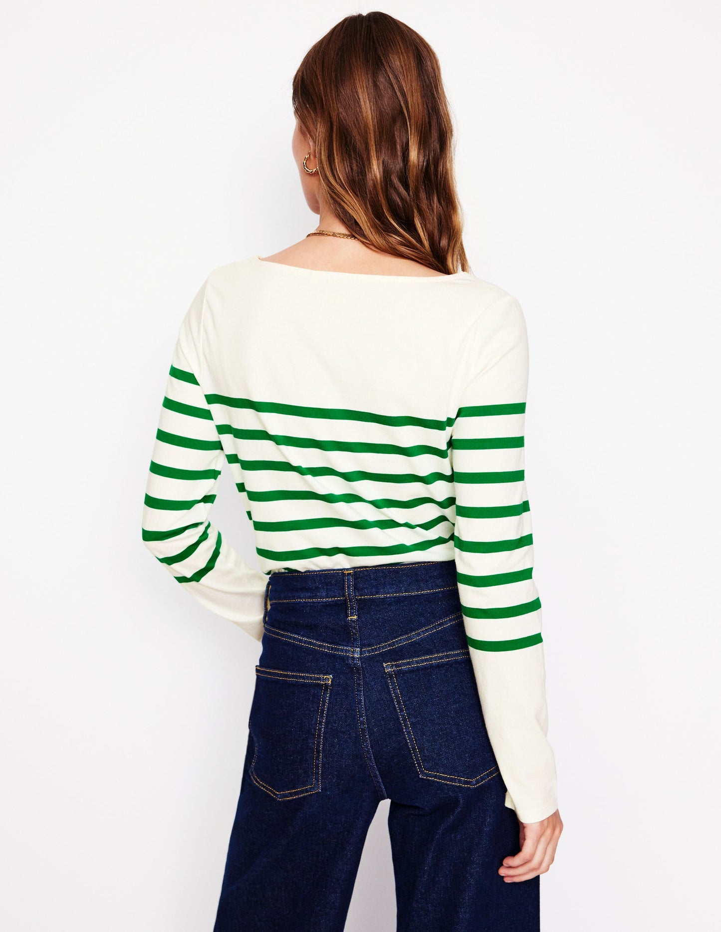 Ella Long Sleeve Breton-Ivory, Rich Emerald