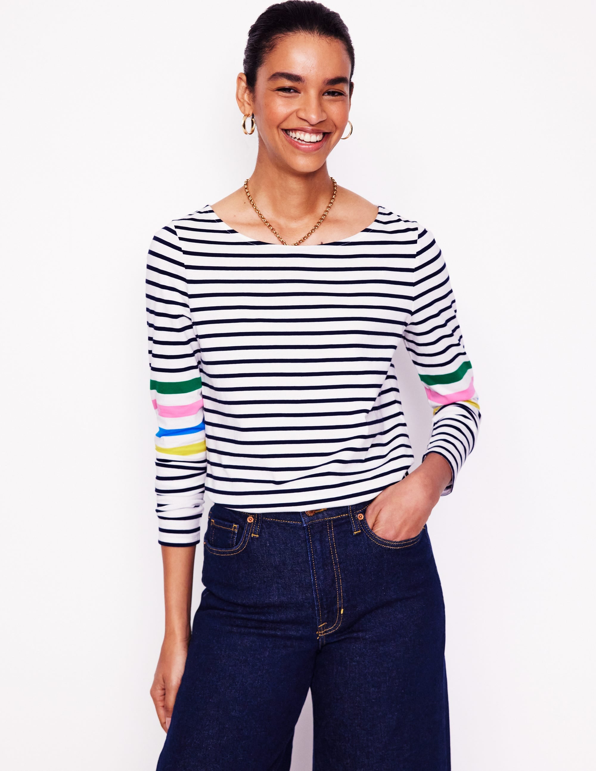 Ella Breton-Shirt mit langen Ärmeln-Naturweiß Bunt Platzierung auf den Ärmeln - Image 1