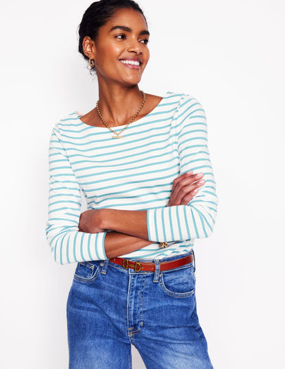 Ella Long Sleeve Breton-Ivory, Duck Egg Blue