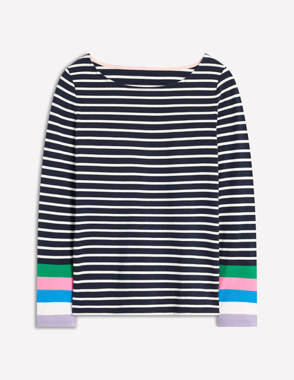 Ella Breton-Shirt mit langen Ärmeln-Navy, Bunte Bündchen