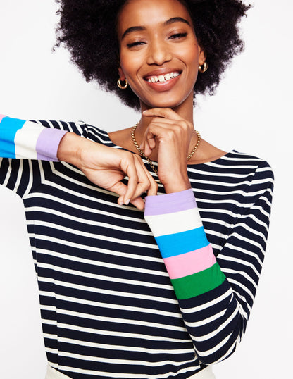 Ella Breton-Shirt mit langen Ärmeln-Navy, Bunte Bündchen