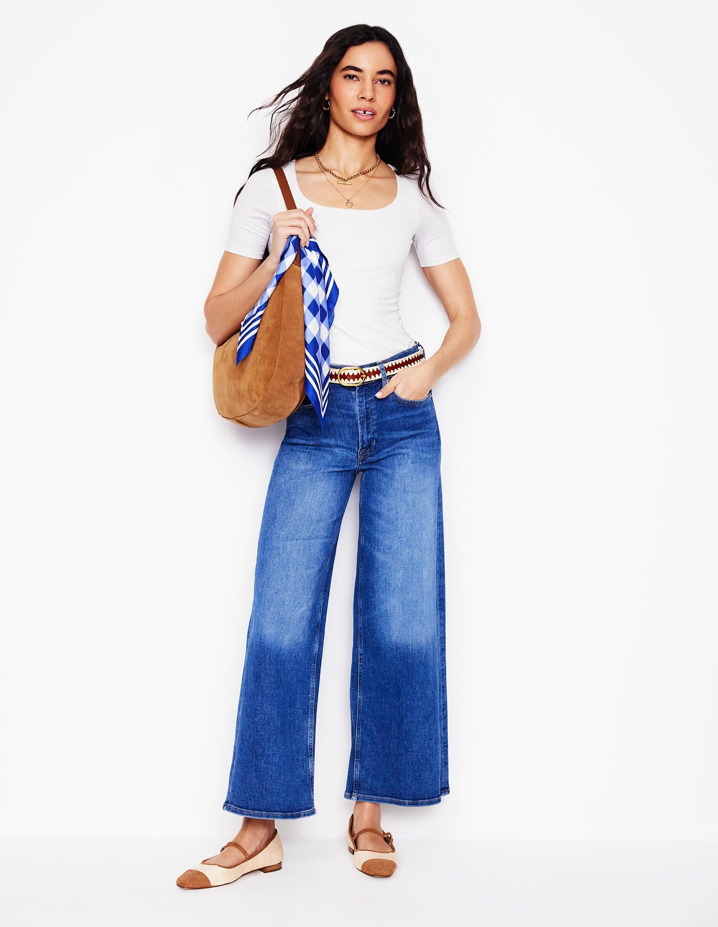 Doppellagiges T-Shirt mit tiefem Rundhalsausschnitt-Weiß-3