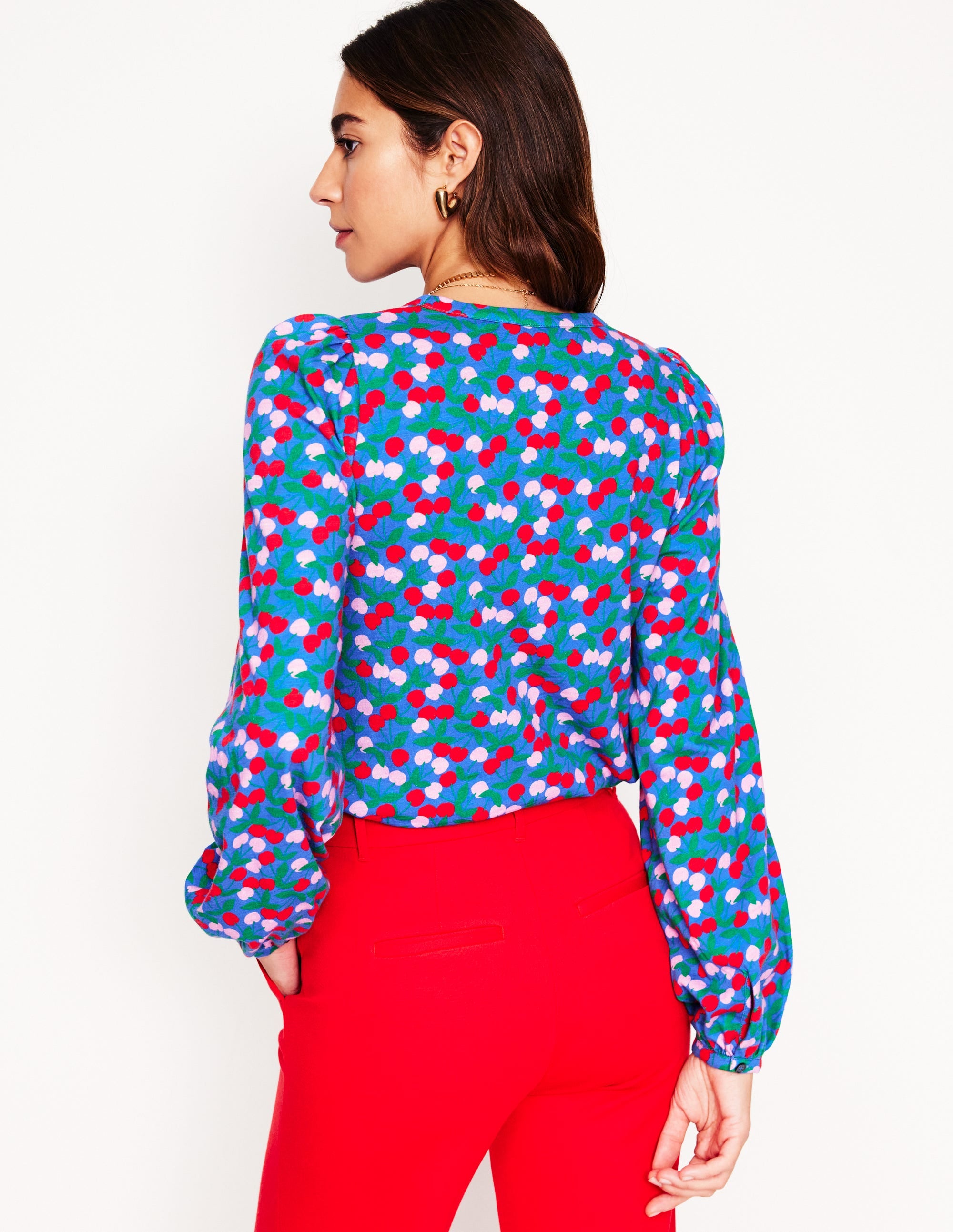 Chemise Marina en jersey-Bleu vif, motif Cherry Cascade - Image 3