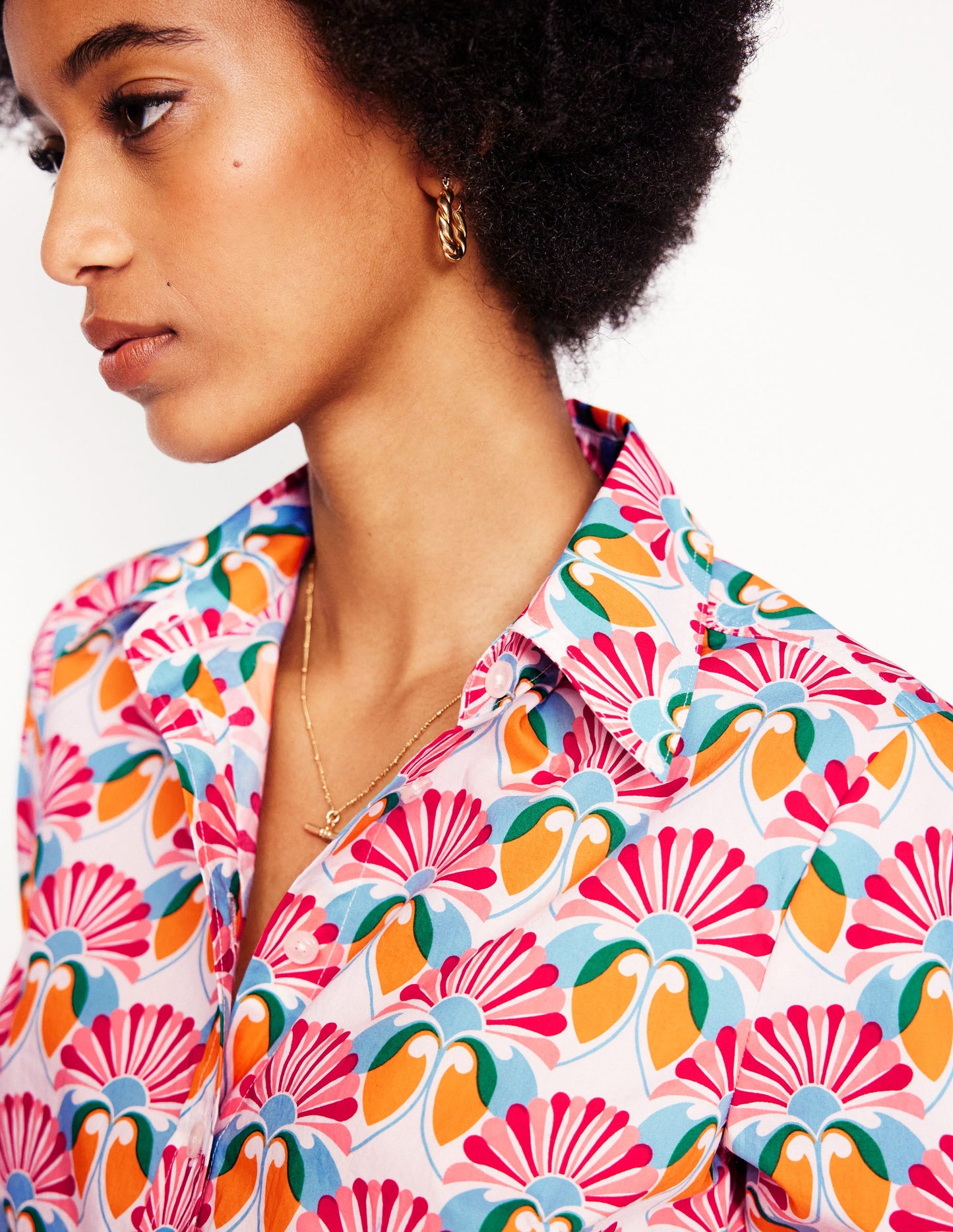 Sienna Cotton Shirt-Ivory, Daisy Bloom Geo