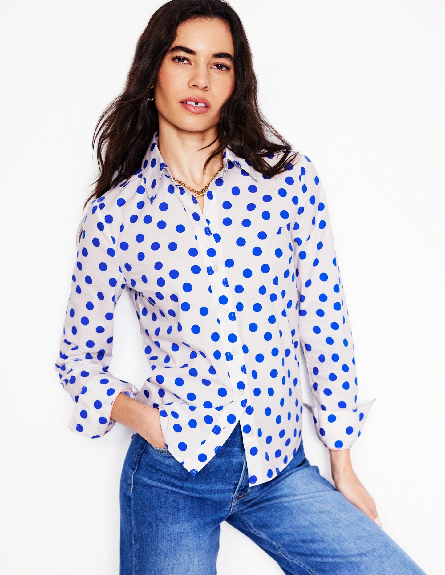 Chemise Sienna en coton-Ivoire, pois abstraits bleu