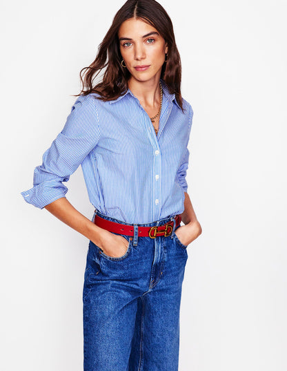 Sienna Baumwollhemd-Blau mit schmalen Streifen-1