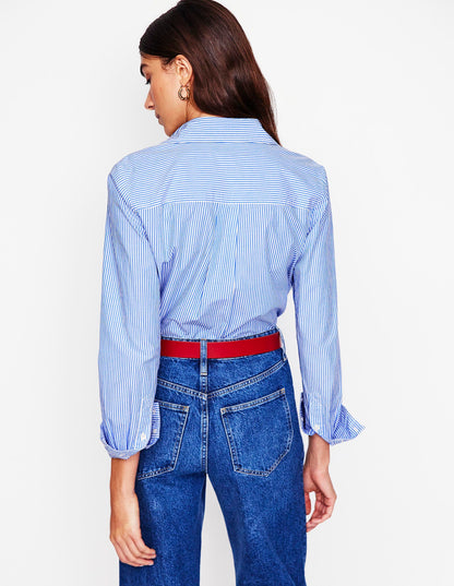 Sienna Baumwollhemd-Blau mit schmalen Streifen-2