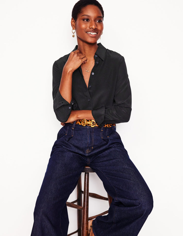 Chemise Sienna en soie-Noir