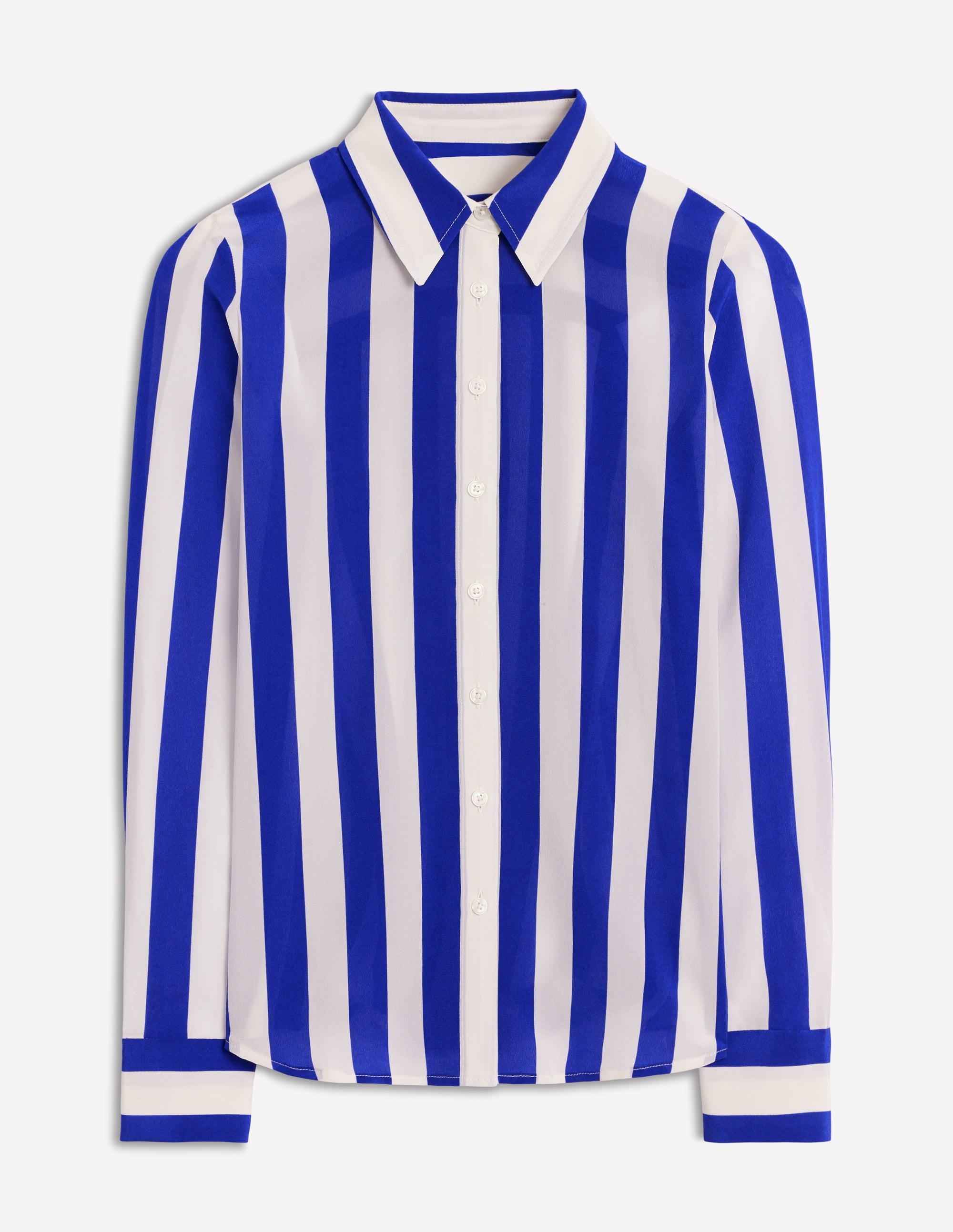 Sienna Seidenhemd-Leuchtendes Blau Breite Streifen - Image 7