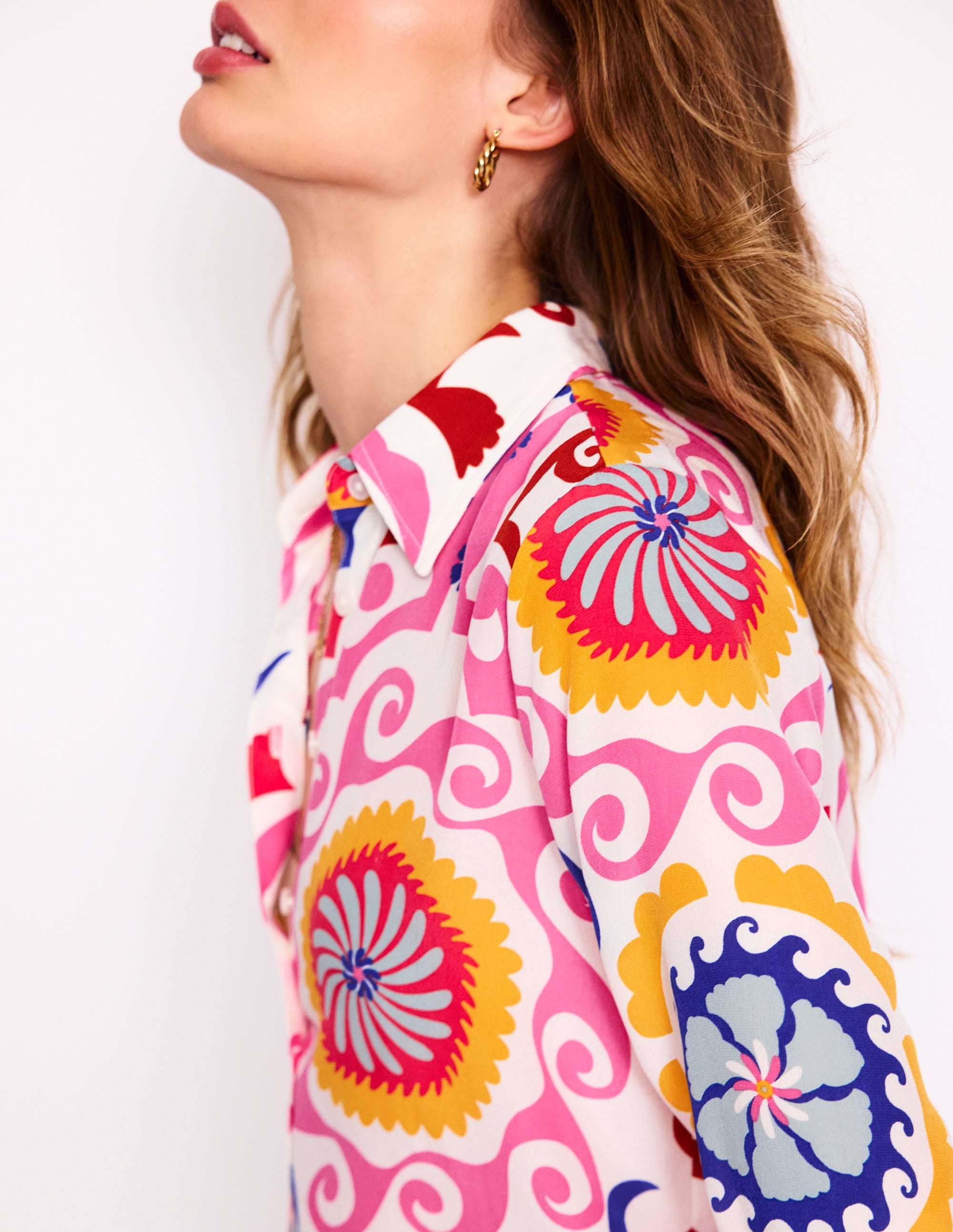 Chemise Sienna en soie-Multi, motif Ornamental Wave - Image 2