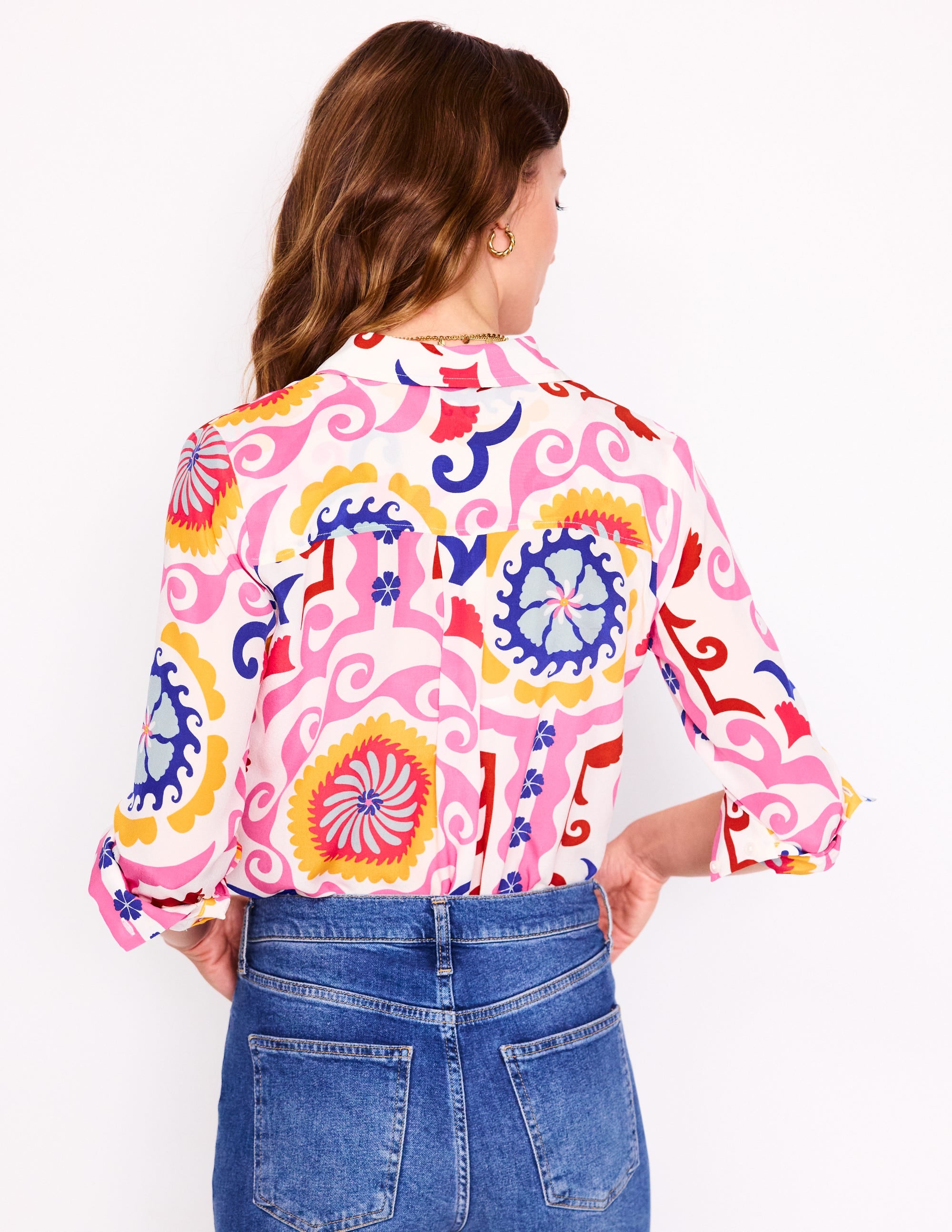 Chemise Sienna en soie-Multi, motif Ornamental Wave - Image 3