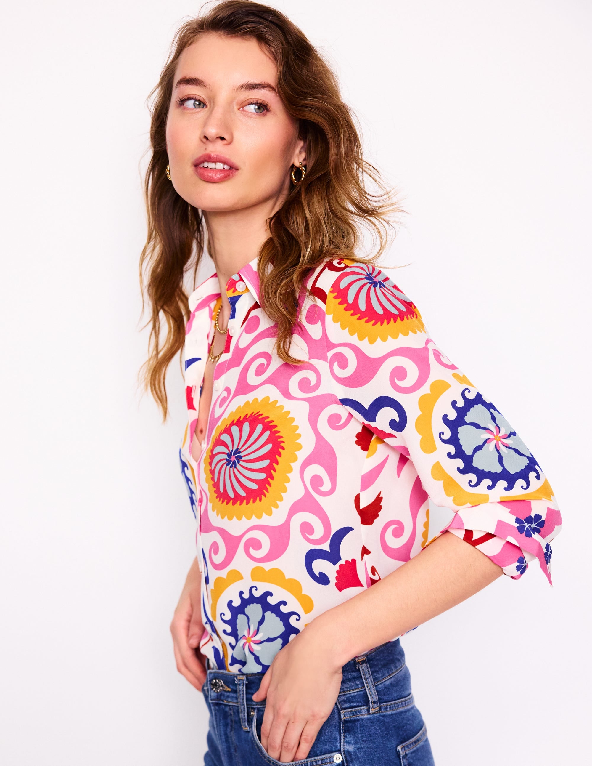Chemise Sienna en soie-Multi, motif Ornamental Wave - Image 5