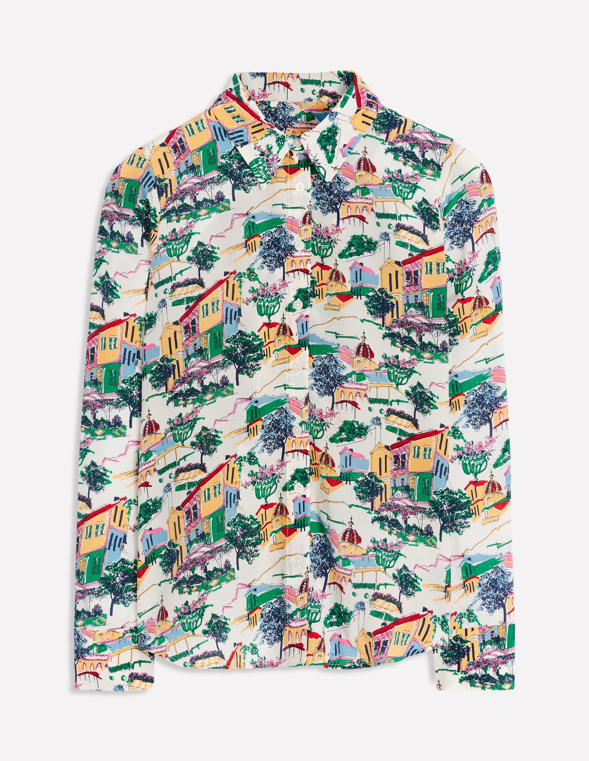 Chemise Sienna en soie-Multi, motif Painted Village - Image 6