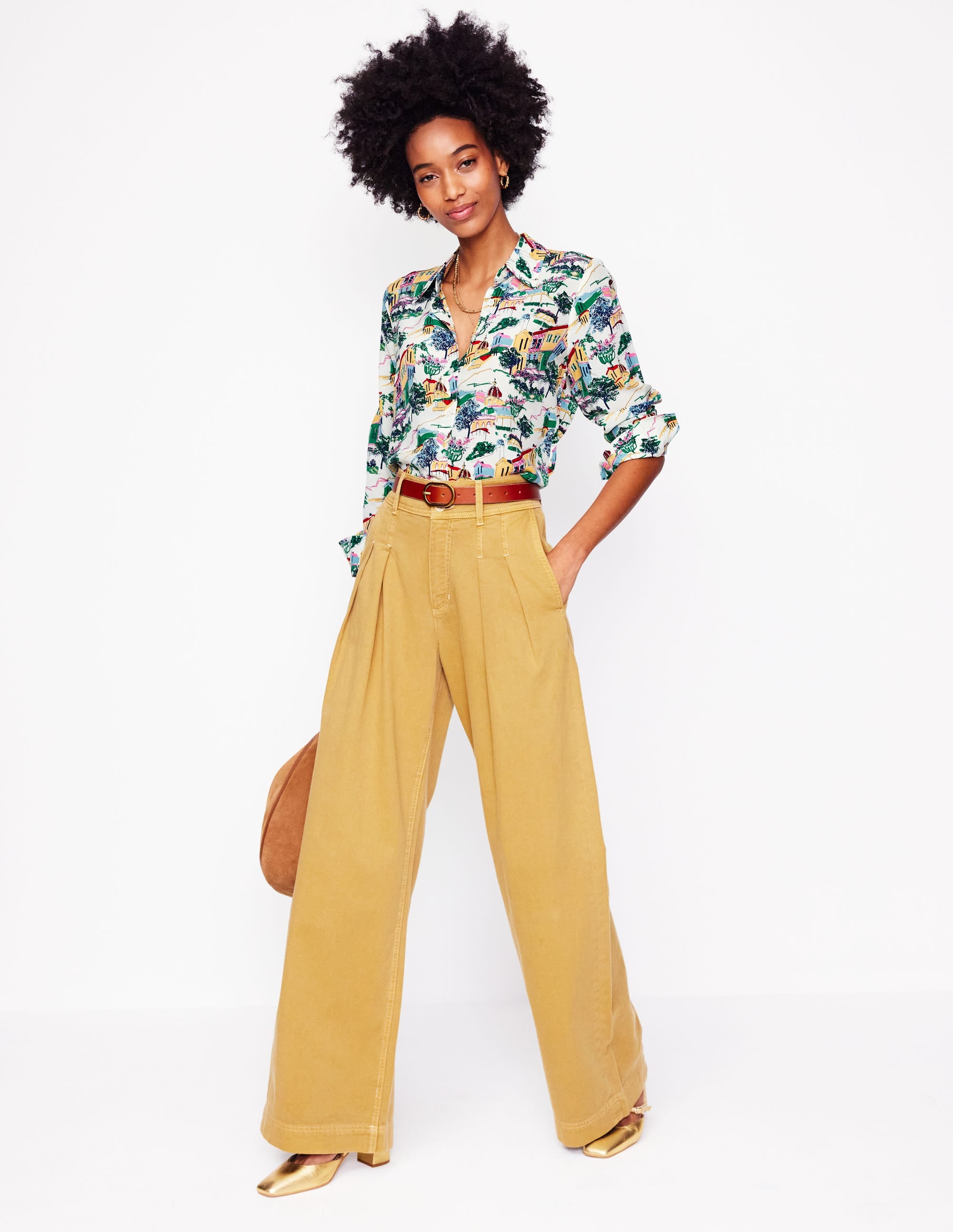 Chemise Sienna en soie-Multi, motif Painted Village - Image 1