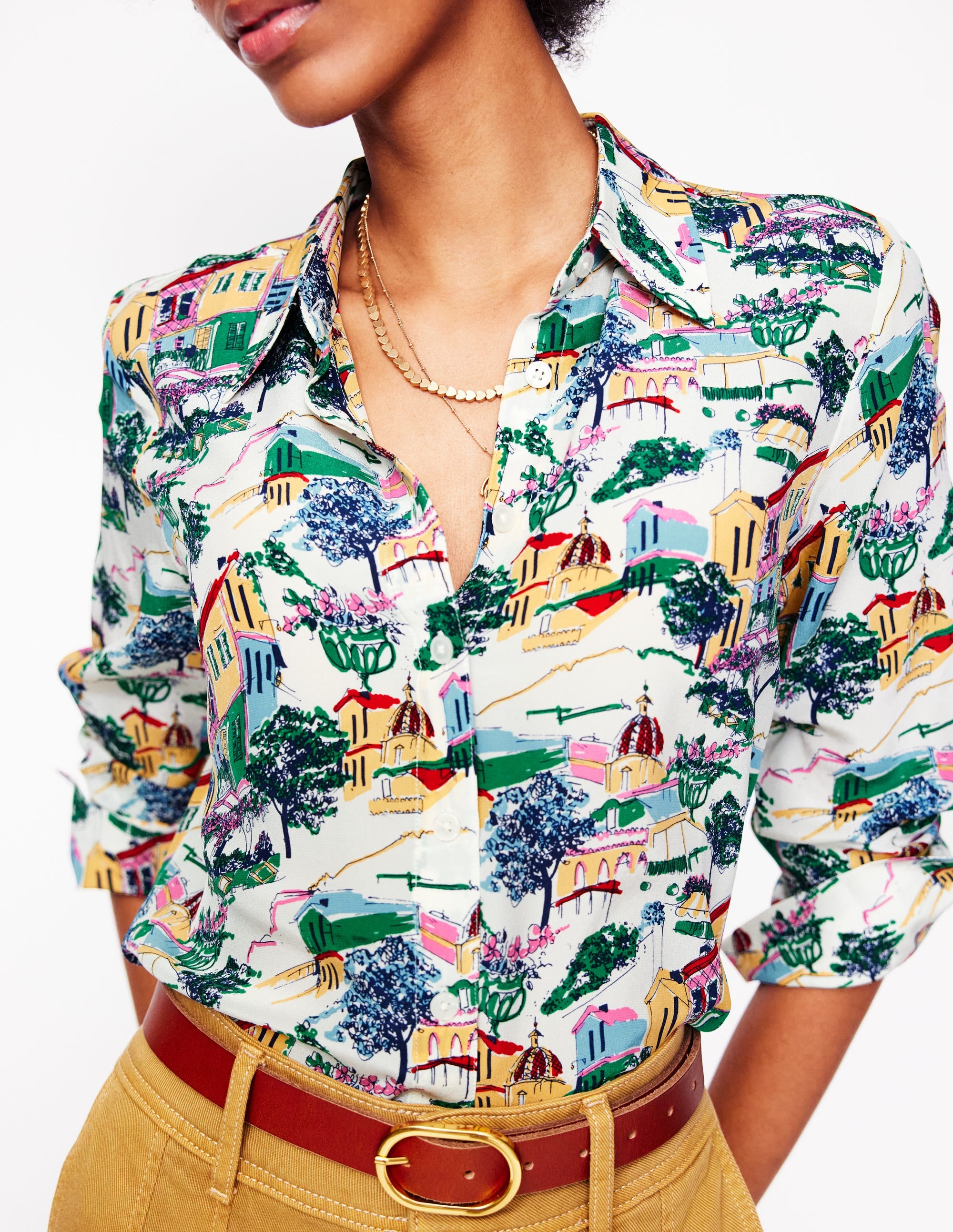 Chemise Sienna en soie-Multi, motif Painted Village - Image 2