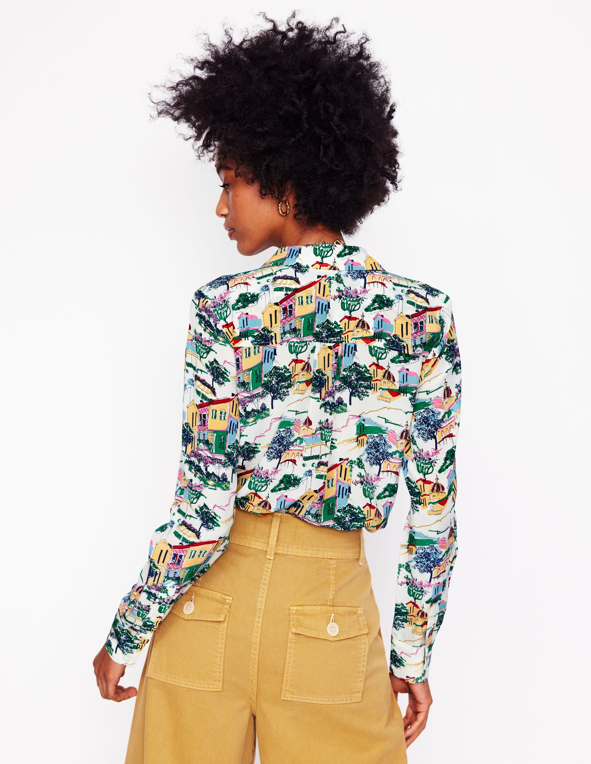 Chemise Sienna en soie-Multi, motif Painted Village - Image 3