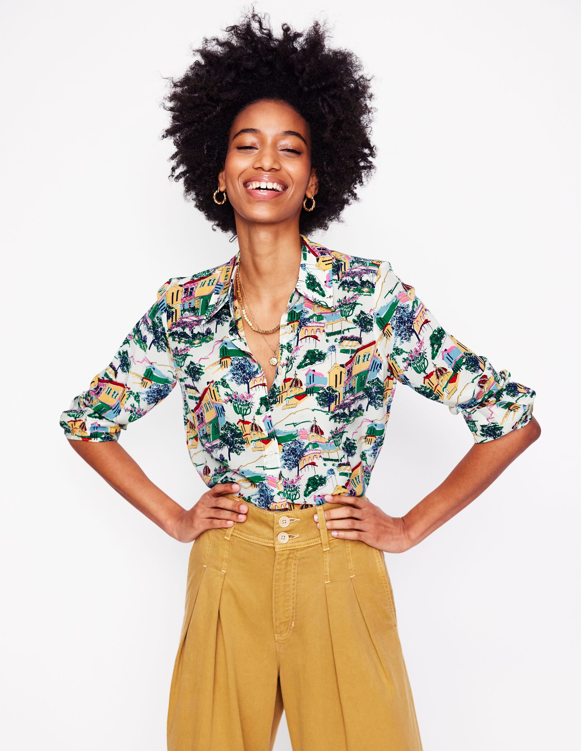 Chemise Sienna en soie-Multi, motif Painted Village - Image 4