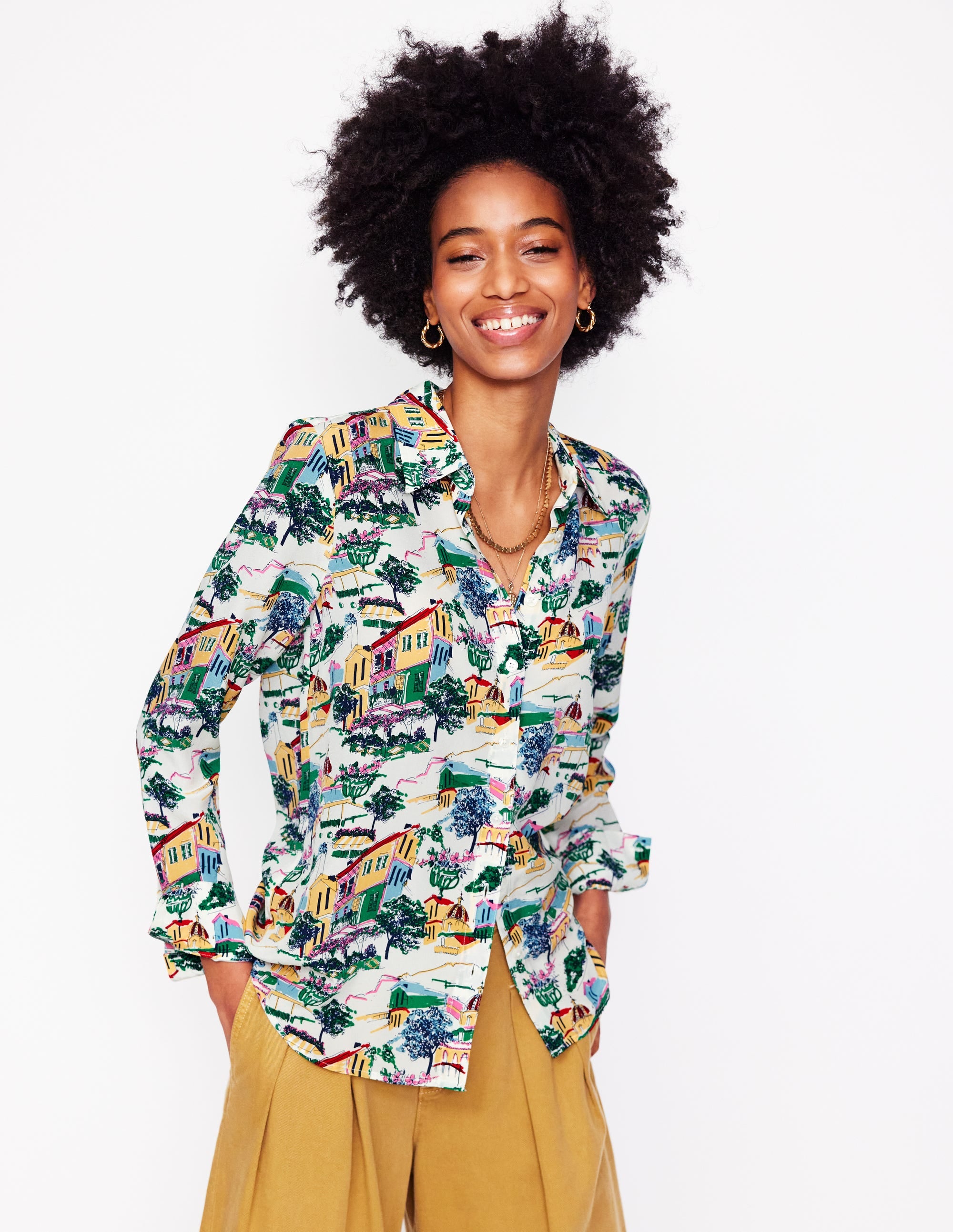 Chemise Sienna en soie-Multi, motif Painted Village - Image 5