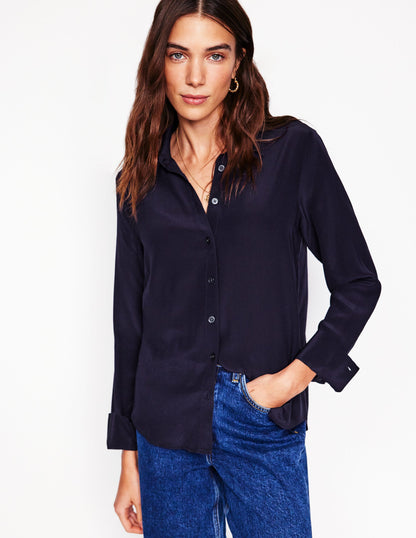 Chemise Sienna en soie-Bleu Marine, Petits Pois