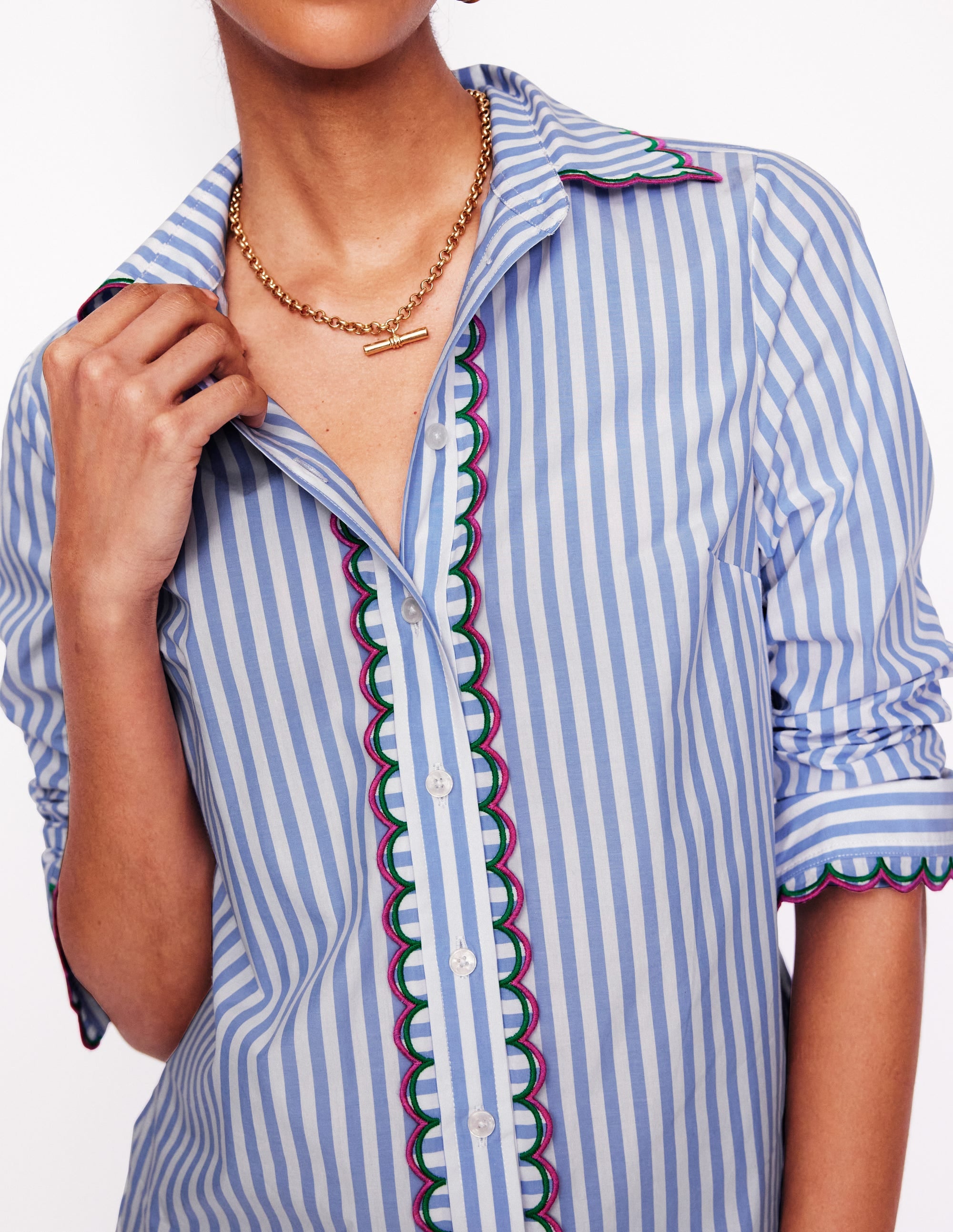 Chemise Sienna saisissante en coton-Multi, rayé bleu et ivoire - Image 2