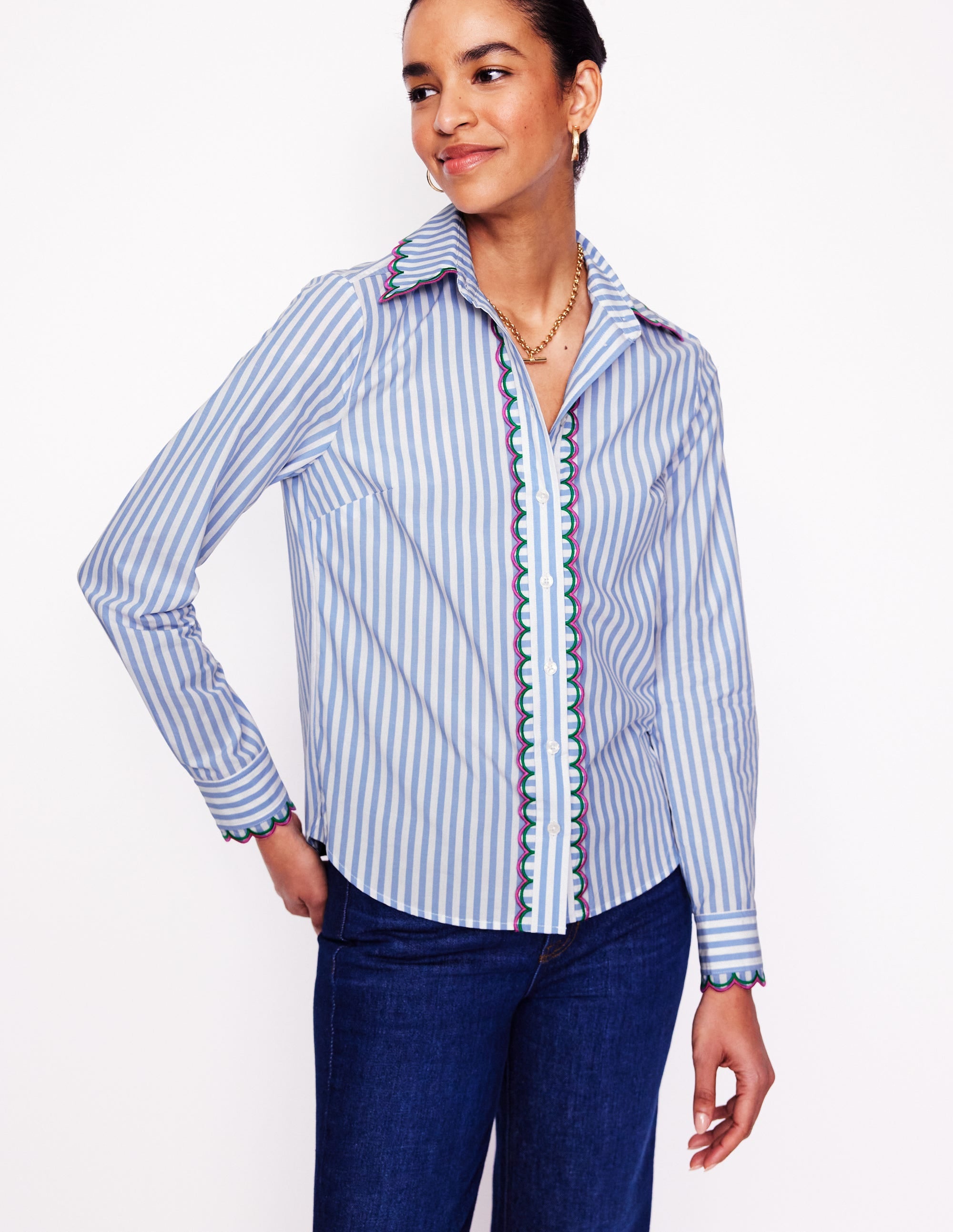 Chemise Sienna saisissante en coton-Multi, rayé bleu et ivoire - Image 5