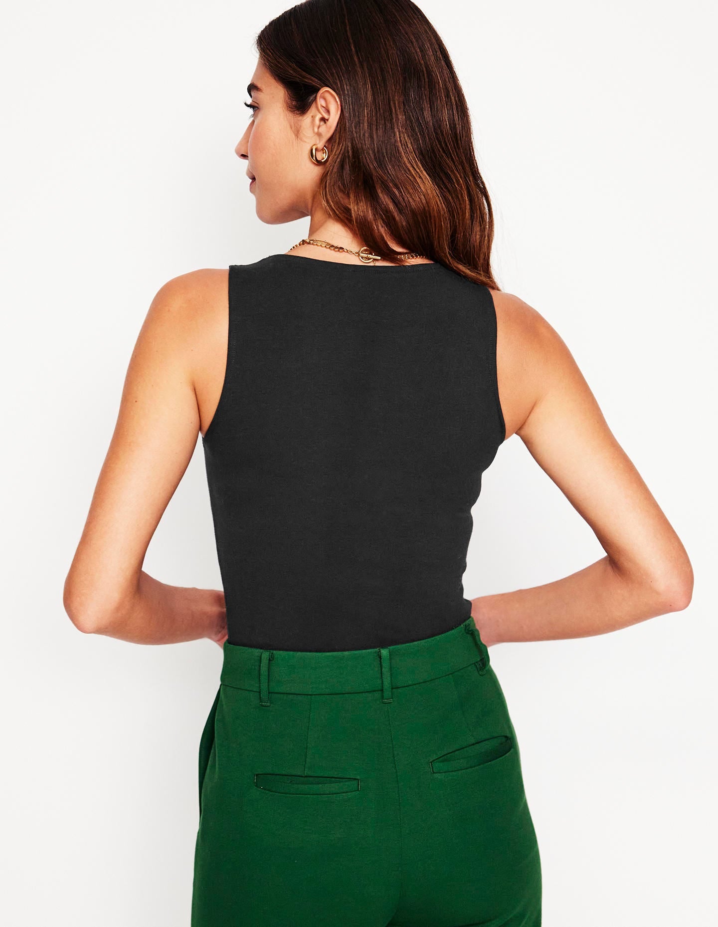 Doppellagiges Top mit tiefem U-Ausschnitt-Schwarz