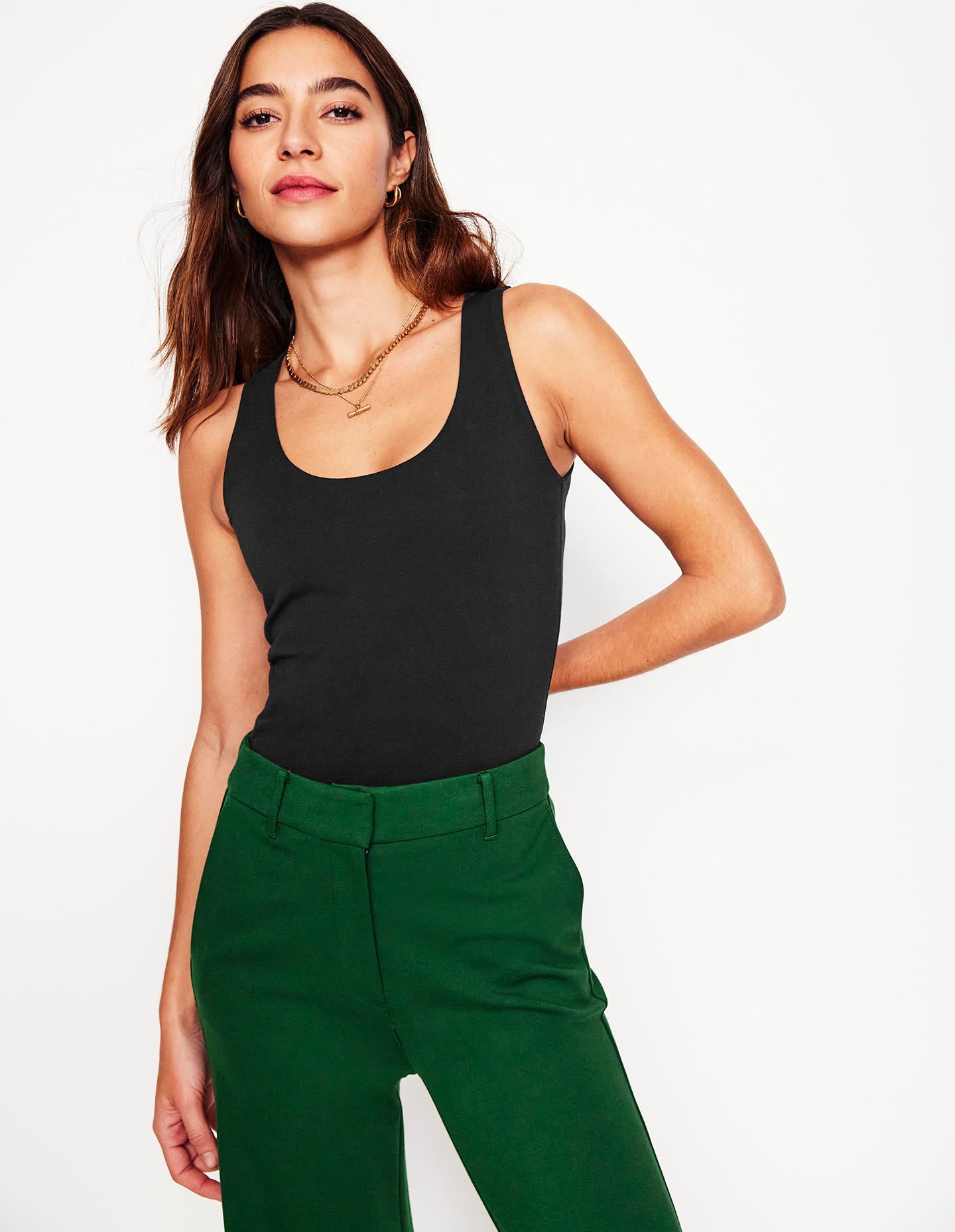 Doppellagiges Top mit tiefem U-Ausschnitt-Schwarz-4