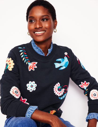 Hannah Sweatshirt mit Stickerei-Marineblau, Konversation