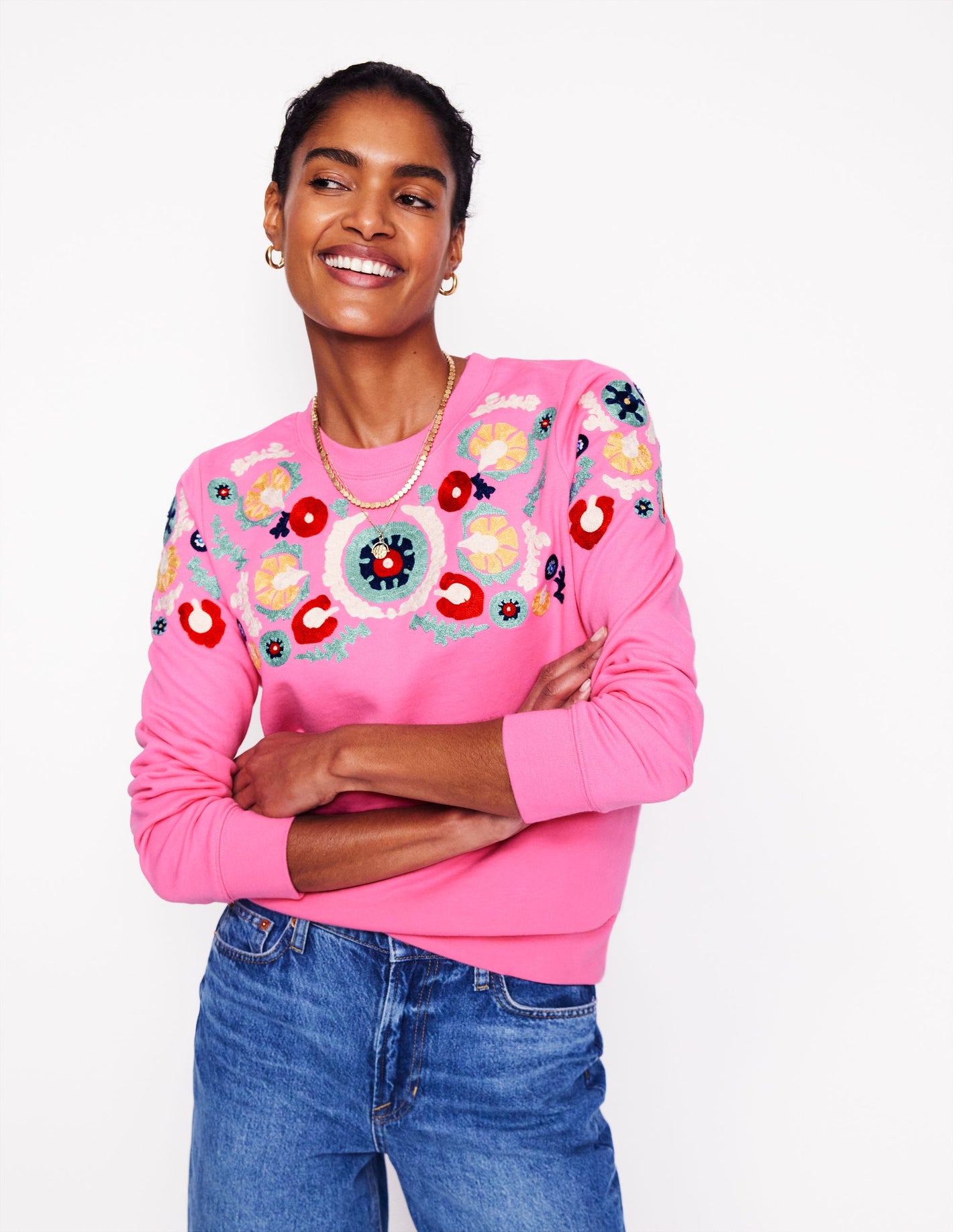 Hannah Sweatshirt mit Stickerei-Rosa Rose